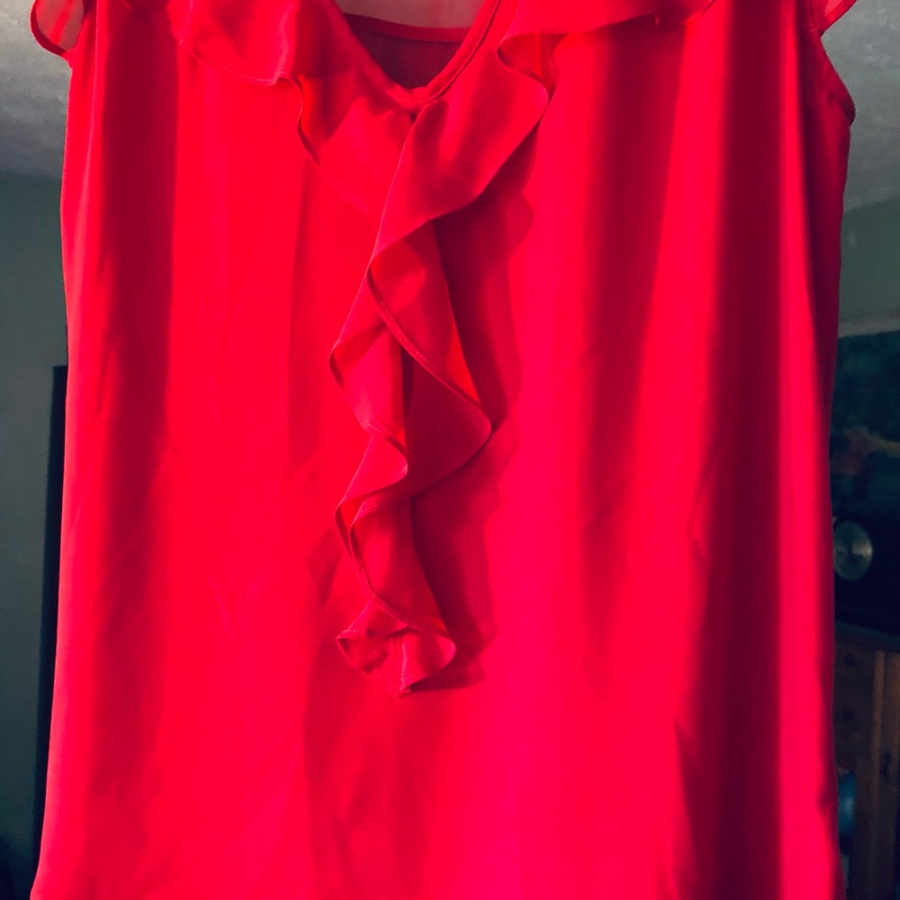 Express Red Ruffle Blouse - Picture 3 of 8